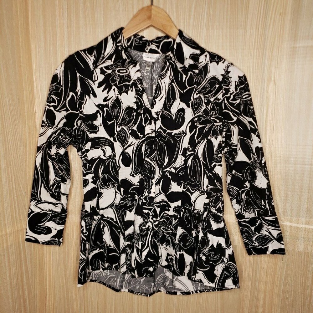 Harve Benard Womens Black White Floral Button Down Shirt Small